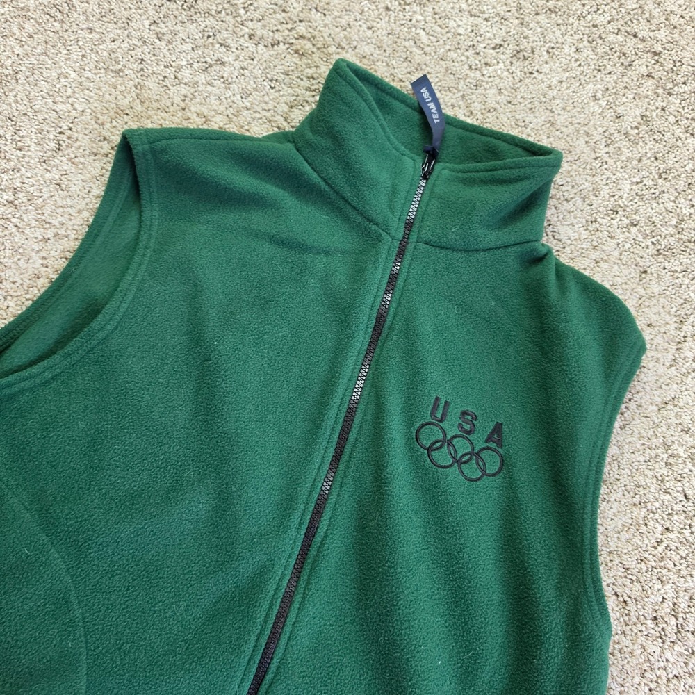 VINTAGE Team USA Olympic Vest Womens Large Green Fleece Full Zip Sporty Ladies